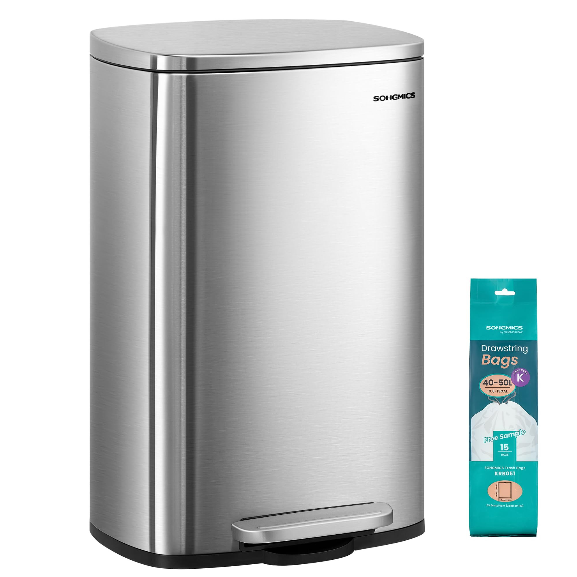 SONGMICS Bote de basura de 13 galones (50 litros), cubo de basura de cocina de acero inoxidable, ... | Amazon (US)