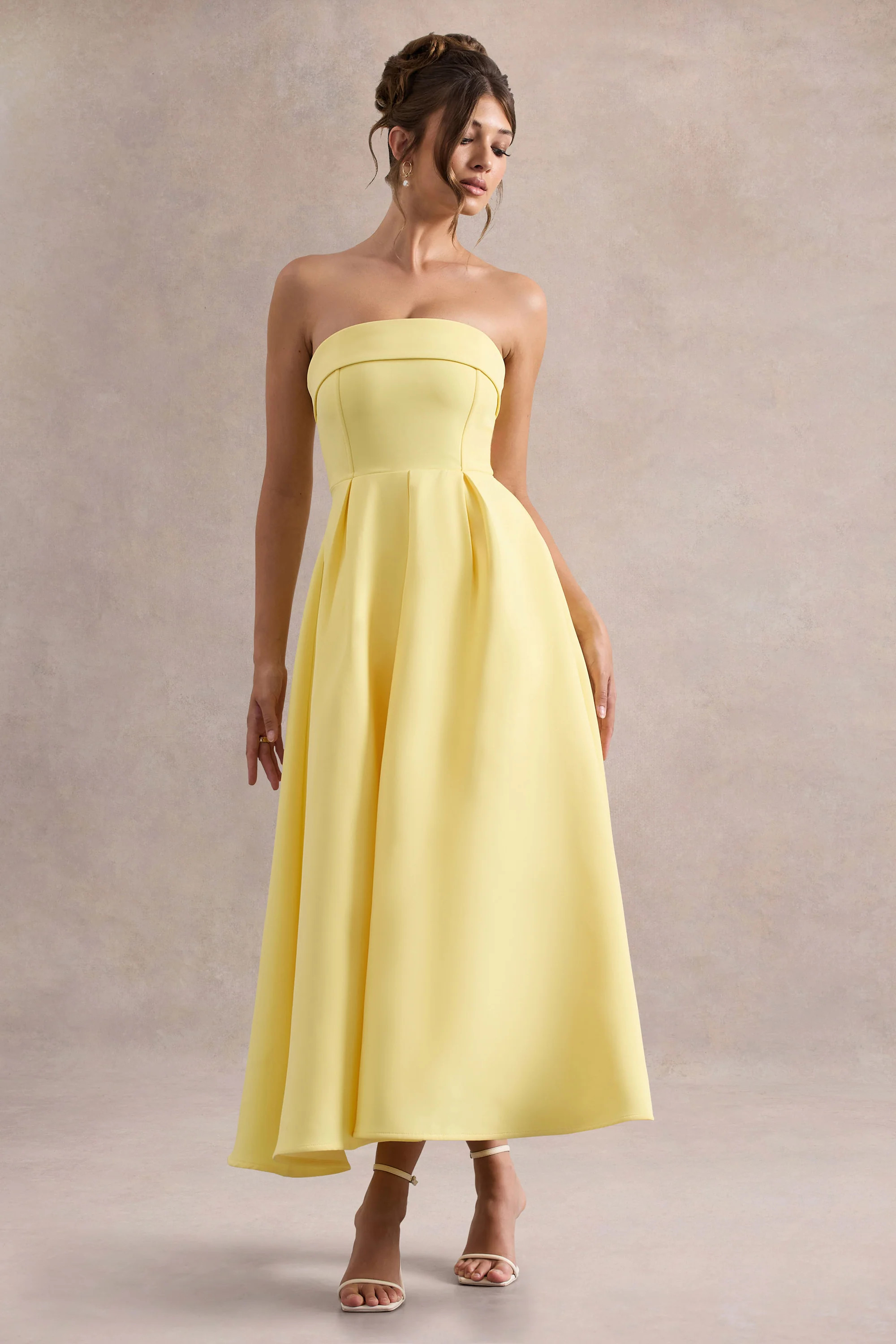 Annalise | Lemon Bandeau Skater Midi Dress | Club L London