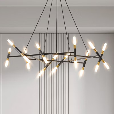 41" Black & Golden Modern Chandelier Branch Design with Frosted Tubes, Adjustable Height (No Bulb) | Target