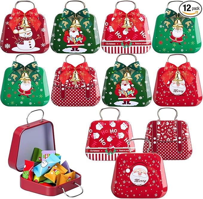 BrightRow Mini Suitcase Christmas Candy Boxes with Lids Metal Cookie Tins with Bow Bell Santa Cla... | Amazon (US)