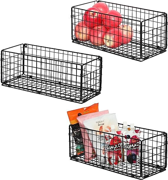 X-cosrack Foldable Cabinet Wall Mount Metal Wire Basket Organizer Pantry Basket with Handles - 3 ... | Amazon (US)