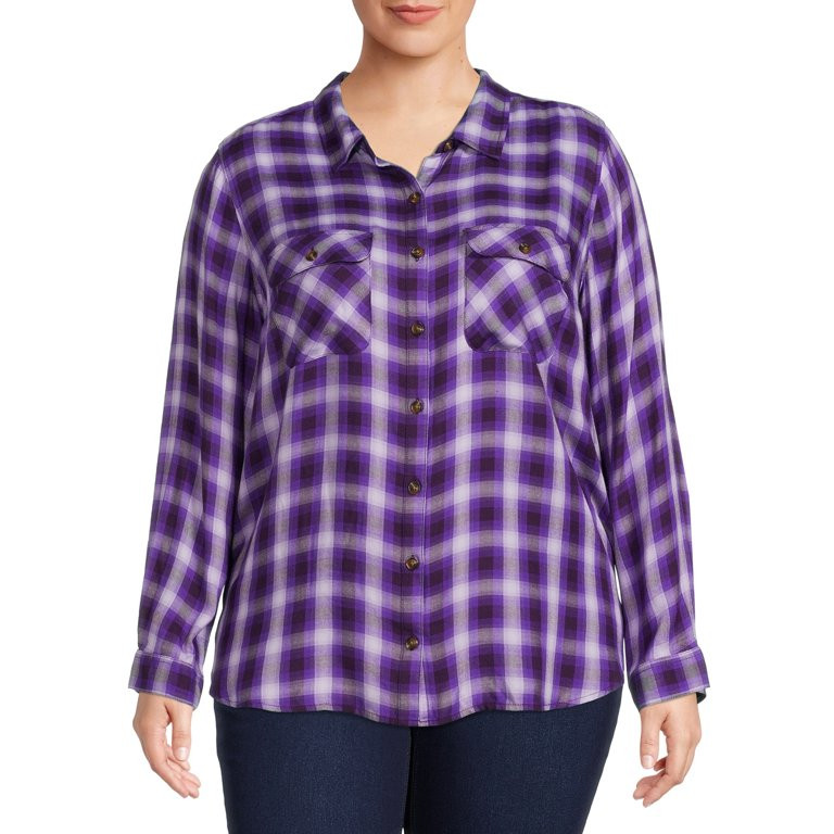 Terra & Sky Women's Plus Size Button-Up Shirt with Long Sleeves - Walmart.com | Walmart (US)