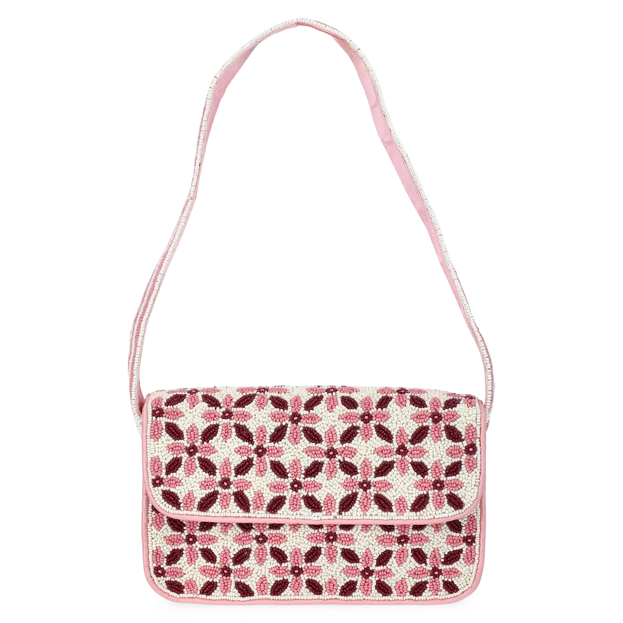Scoop Women's Beaded Flap Shoulder Bag, Pink Print | Walmart (US)
