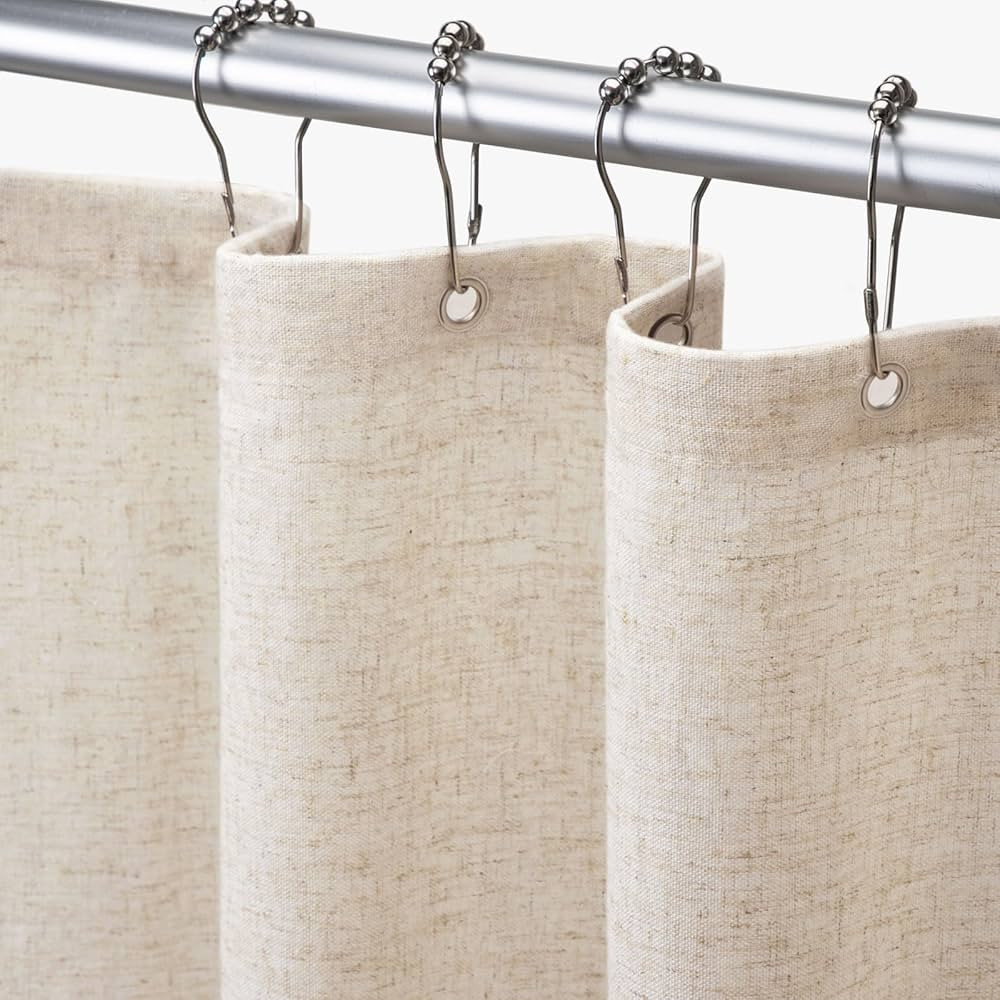Extra Long Shower Curtains 96 Inch Length Linen Shower Curtain for Bathroom Natural Cloth Cotton ... | Amazon (US)