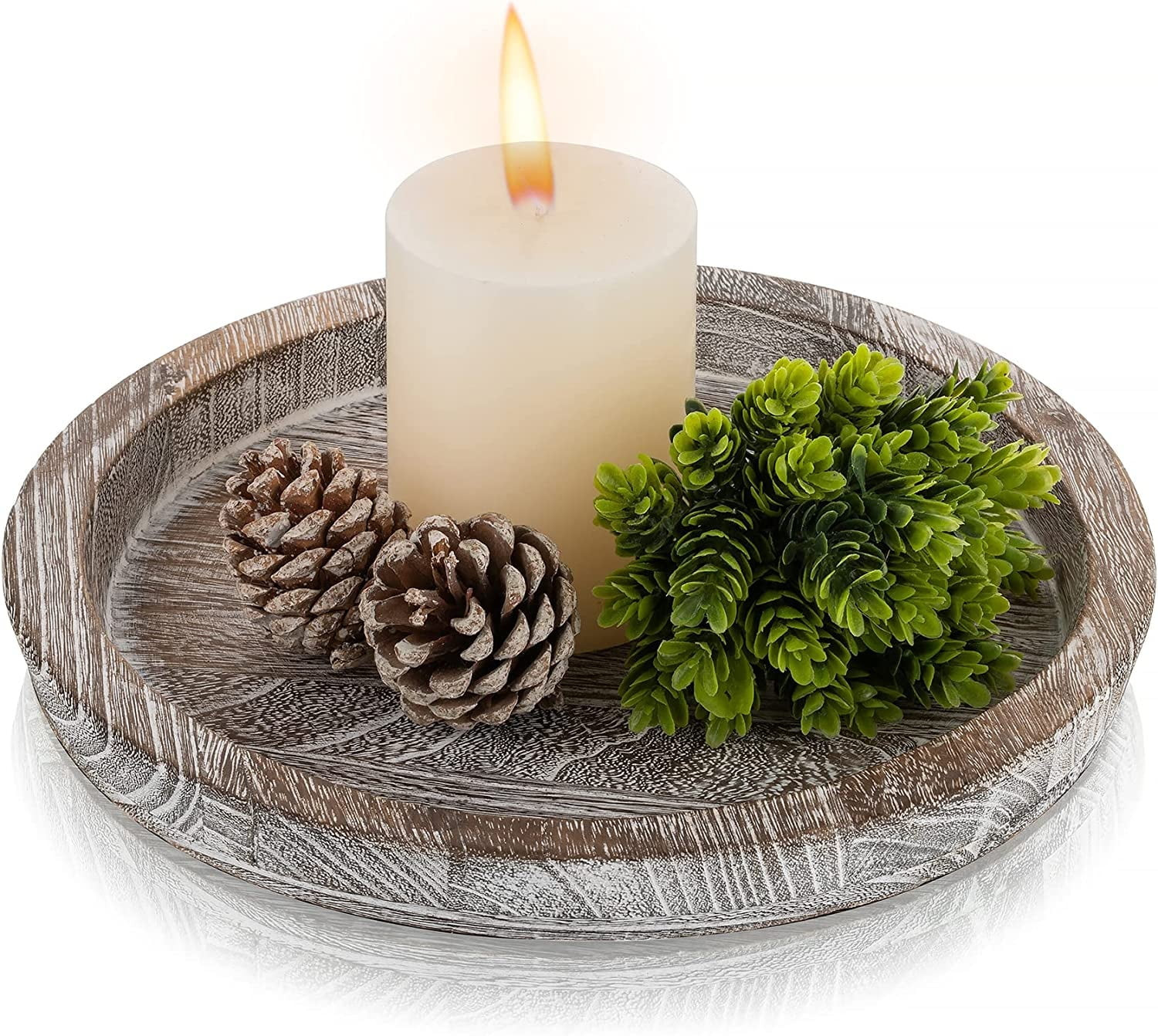 Sziqiqi Candle Tray Rustic Round Wood Table Centerpiece Decorative Trays Whitewash | Walmart (US)