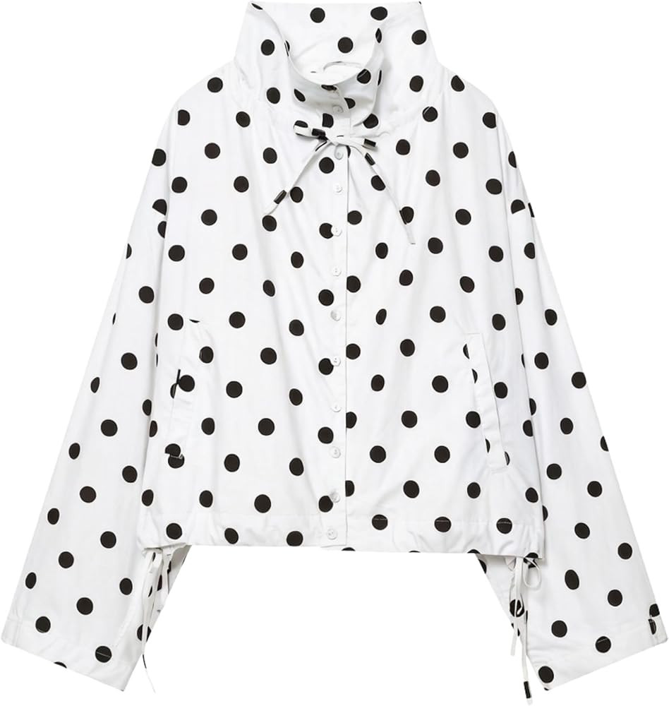 Xunger Women’s Polka Dot Drawstring Jacket Casual High Neck Coat Long Sleeve Belted Outerwear w... | Amazon (US)