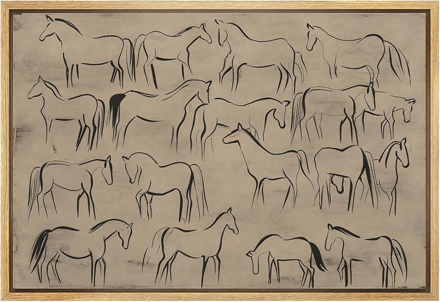 wall26 Framed Canvas Print Horse Sketches Minimalist Black Line Drawings on Beige Background Illu... | Amazon (US)