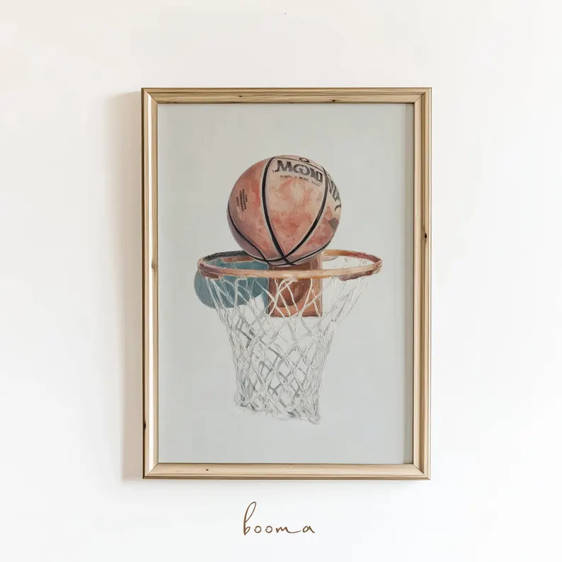 Basketball Print | Vintage Illustration | Trendy Sports Decor | Boys Room (Digital Download) | Etsy (Global)