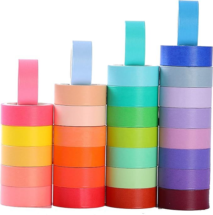 30 Rolls Washi Masking Tape Set, 15mm Wide Colorful Rainbow Tape, Decorative Writable Craft Tape ... | Amazon (US)