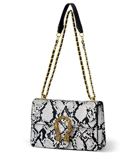 Goinsound Snake Print Crossbody Purse Womens Snakeskin Leather Shoulder Bag with Chain Strap White | Amazon (US)