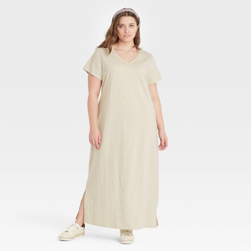 Women's Plus Size Short Sleeve T-Shirt Dress - Universal Thread Cream 2X, Ivory | Target