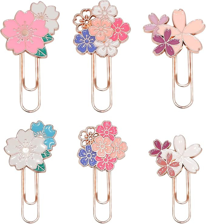 6Pcs Cherry Blossom Paper Clips, Cute Colorful Sakura Paperclip Planner Accessories for Office Su... | Amazon (US)
