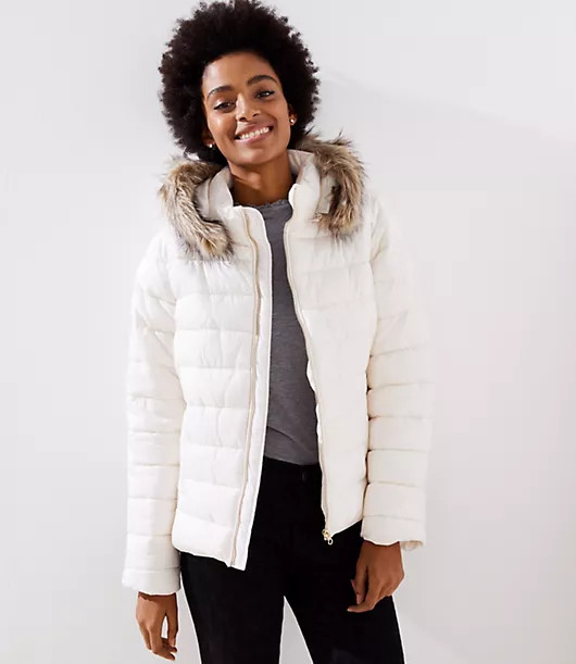 LOFT Faux Fur Trim Hooded Puffer Coat | LOFT