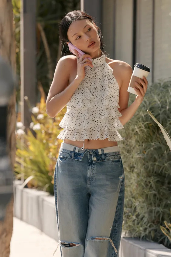 POLKA DOT GEORGETTE HALTER TOP | Zara US