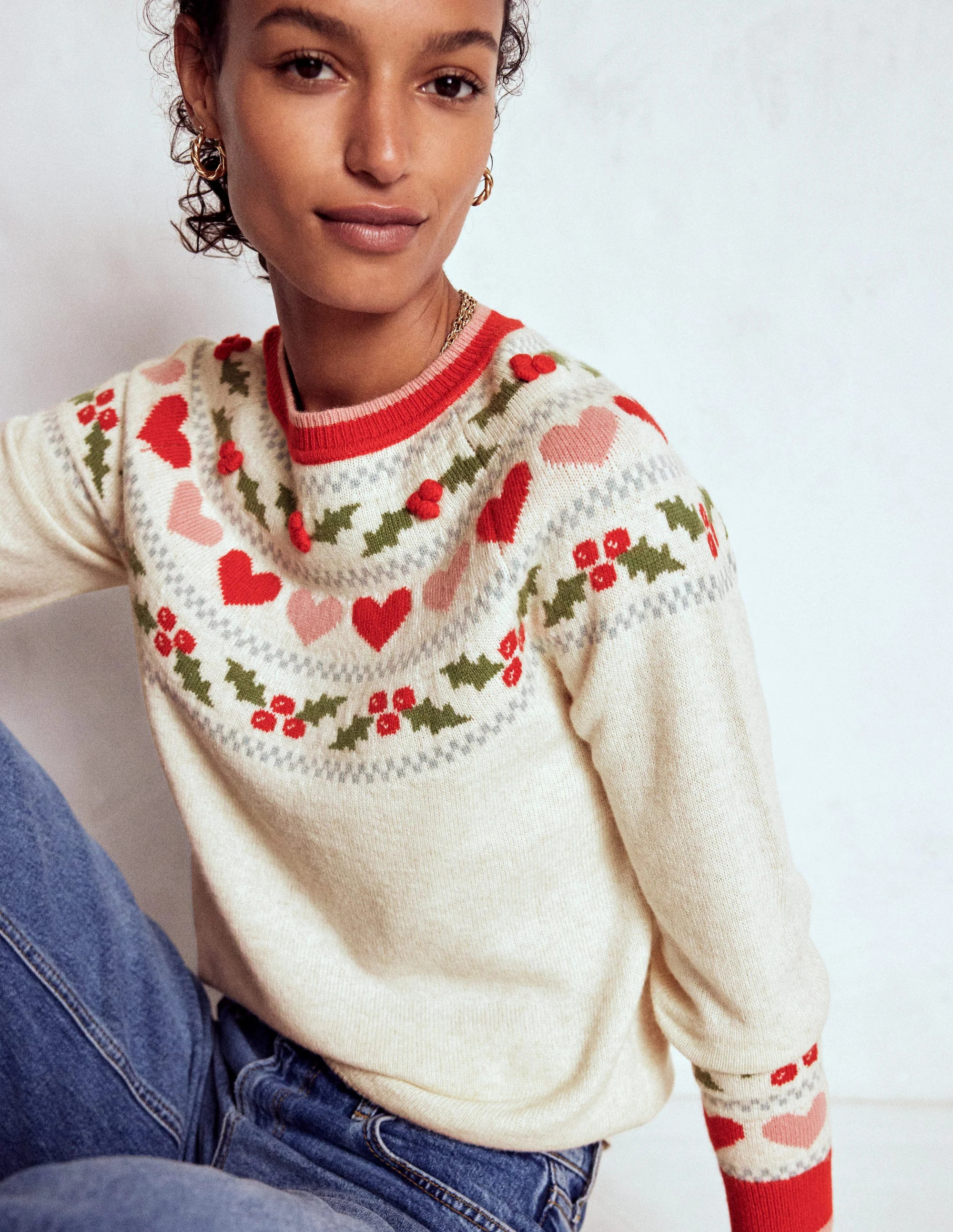 Edie Fair Isle Sweater-Oatmeal Melange, Holly | Boden (US)