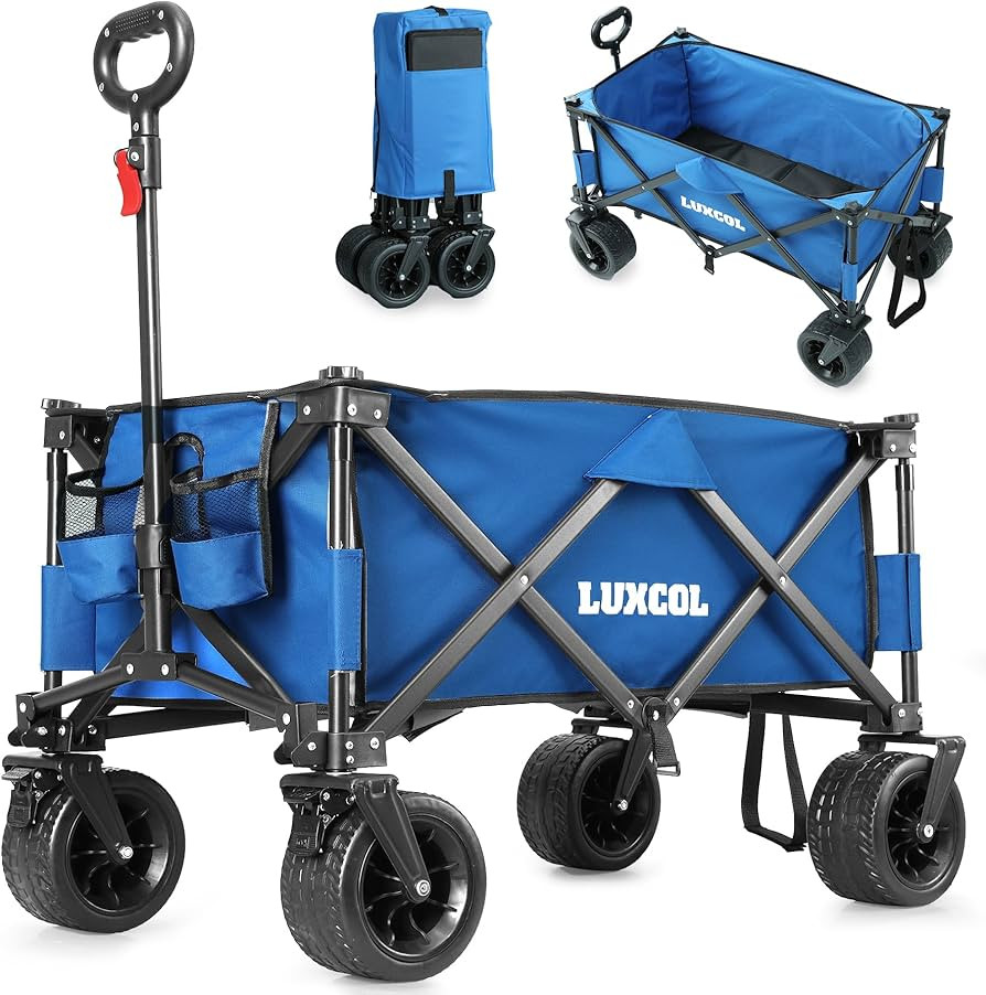 LUXCOL Collapsible Folding Wagon, Heavy Duty Utility Beach Wagon Cart for Sand with Big Wheels, A... | Amazon (US)