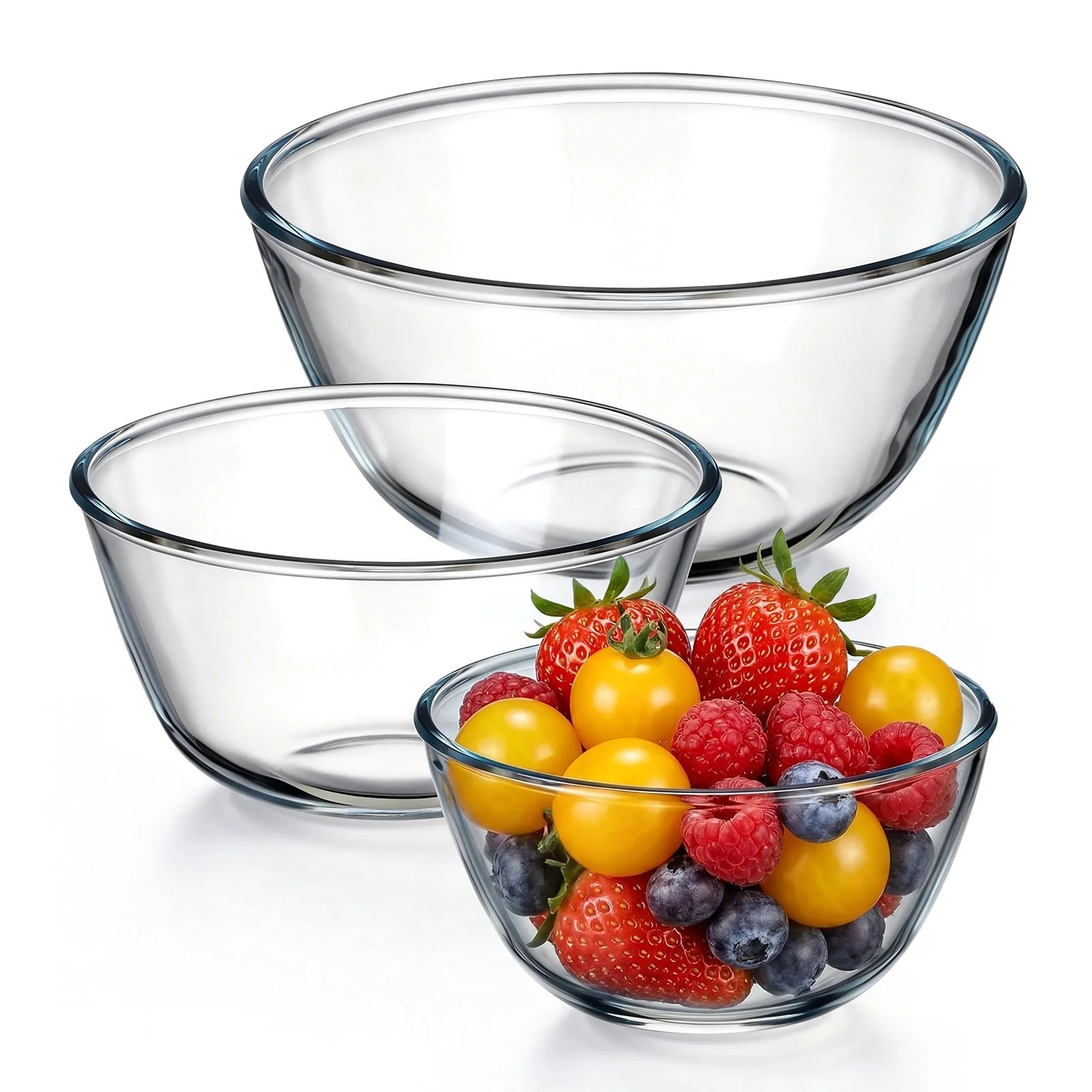 Vesteel Glass Mixing Bowl Set of 3 (1.1QT, 1.7QT, 2.9QT), Clear Nesting Salad Bowls for Baking, C... | Walmart (US)