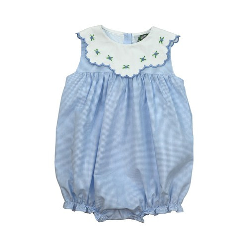 Blue Gingham Scalloped Collar Rosette Bubble | Cecil and Lou