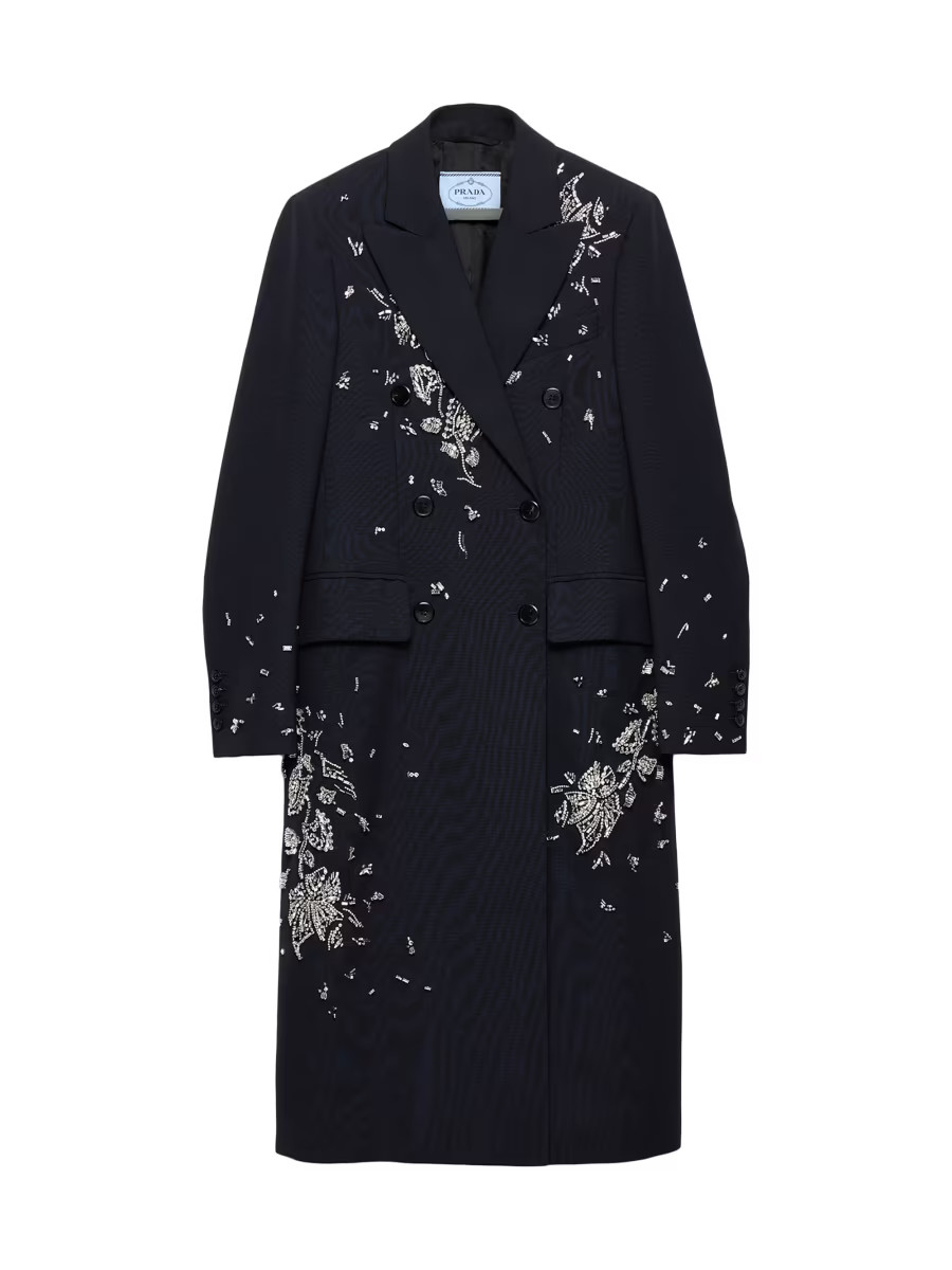 Embroidered Double-Breasted Rush Stitch Wool Coat | Saks Fifth Avenue