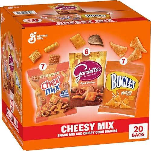 Cheesy Mix Variety Pack Snacks, Chex Mix Cheddar, Bugles Nacho Cheese, Gardetto's Aged Cheddar, 2... | Amazon (US)