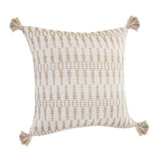 Natural Ivory / Beige Geometric Tasseled Durable Poly-Fill 20 in. x 20 in. Throw Pillow | The Home Depot