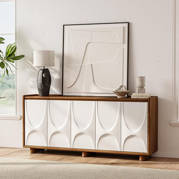 78.7" Modern Credenza Storage Cabinet, Sideboard Buffet Cabinet with Storage, Modern White & Waln... | Amazon (US)