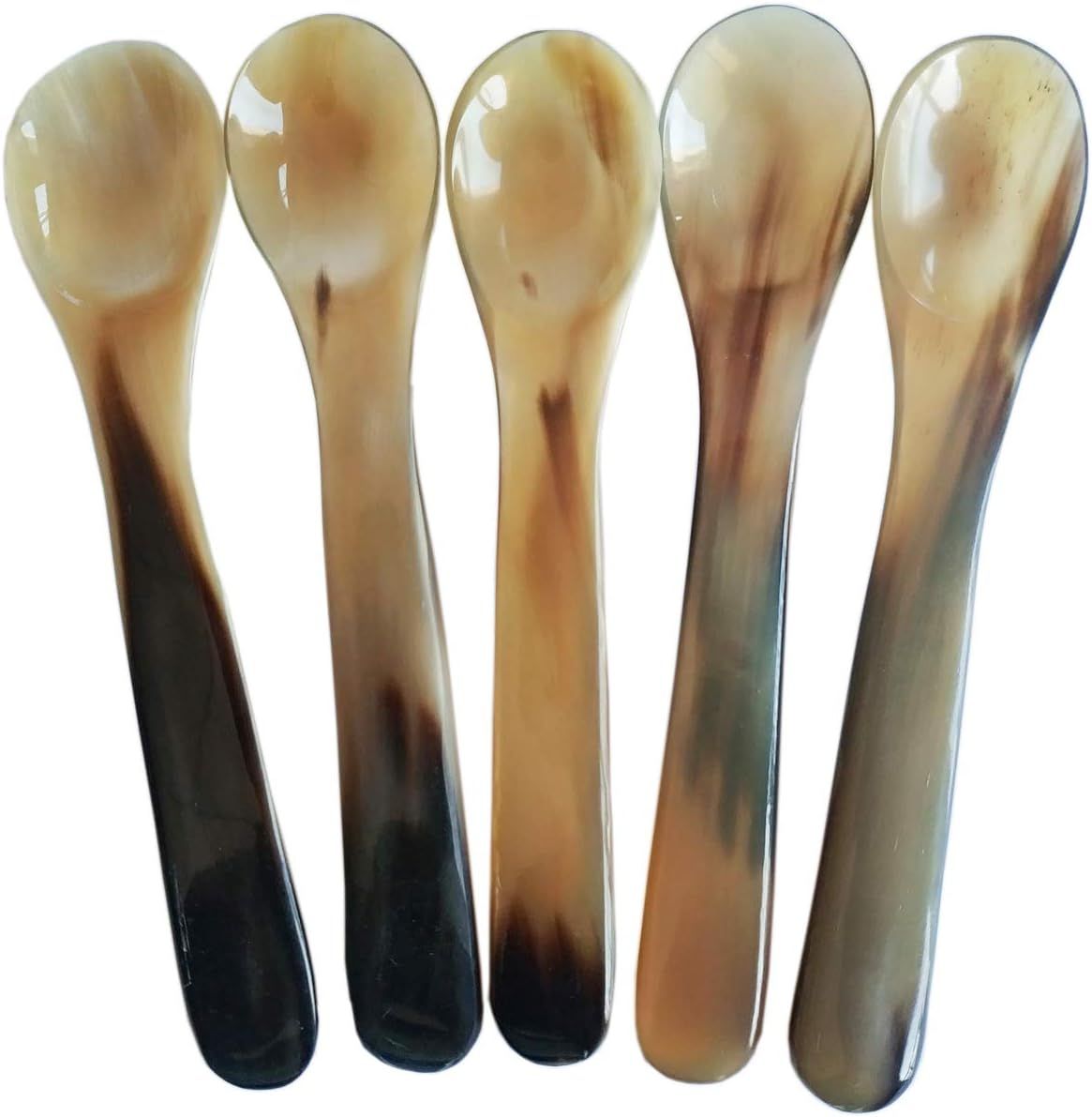 DUEBEL Set of 5 Naturally Handcrafted Buffalo Horn Spoons, 5.6" x 1.1" Dinner Ware Serving Spoon ... | Amazon (US)