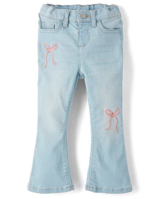 Toddler Girls Embroidered Bow High Rise Flare Jeans - blue | The Children's Place