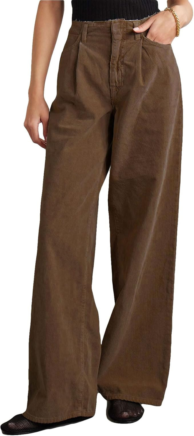 Women's High Waisted Wide Leg Corduroy Pants Vintage Loose Comfy Trousers with Pockets | Amazon (US)