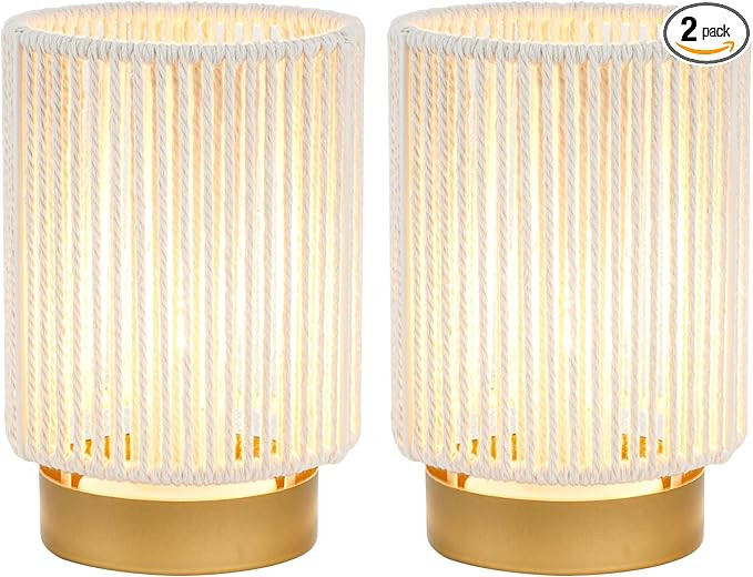 JHY DESIGN Set of 2 Braided Cotton Rope Table Lamp 6.5" Tall Battery Operated Lamp with 6 Hours T... | Amazon (US)