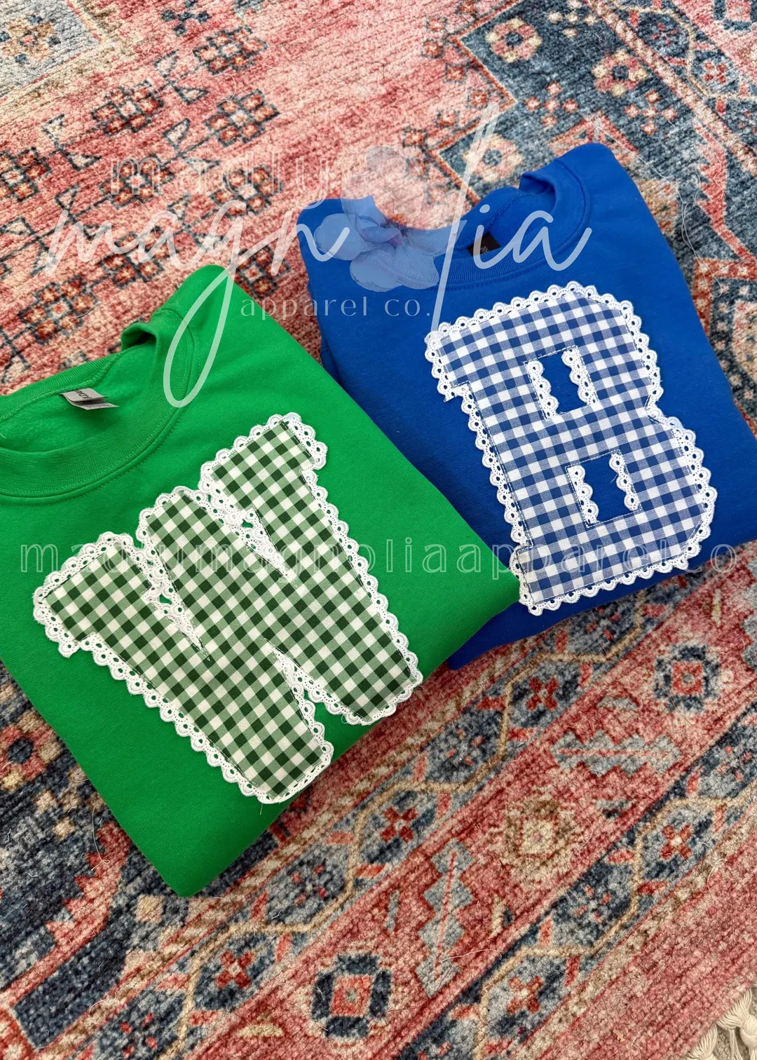 Custom Team Letter Sweatshirt With Lace || Personalized Gingham Team Spirit Crew || Coquette Styl... | Etsy (US)