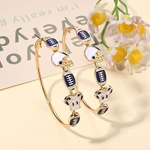 Football Earrings for Women Game Day Hoop Earrings Football Mom Accessories Enamel Red Black Foot... | Amazon (US)