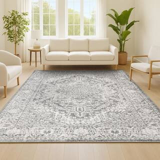 Modern Persian Light Gray 8 ft. x 10 ft. Distressed Area Rug | The Home Depot