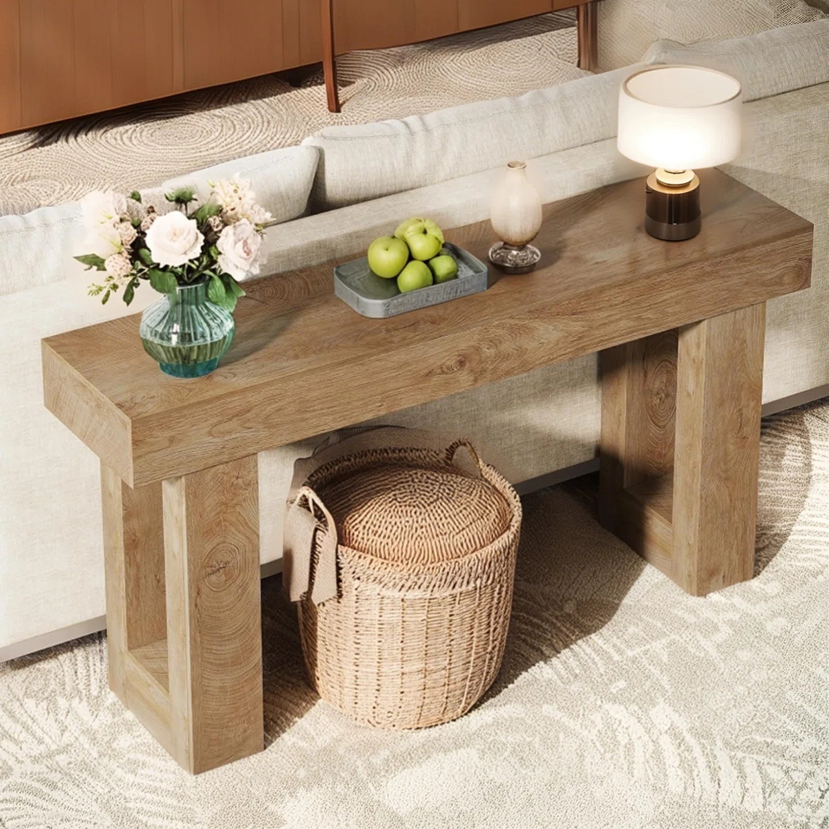 63" Farmhouse Console Table, Natural Wooden Sofa Table Rectangular Accent Console For Entryway, H... | Wayfair North America