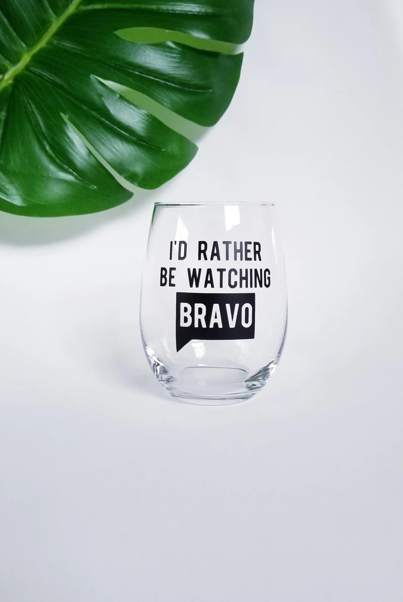 I'd Rather Be Watching Bravo Stemless Wine Glass Gift - Etsy | Etsy (US)