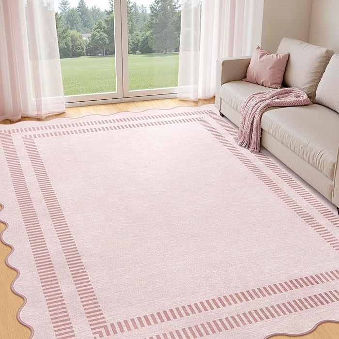 Pink Rugs for Living Room 8x10, Soild Machine Washable Area Rugs for Bedroom Girls, Non Slip Ultr... | Amazon (US)