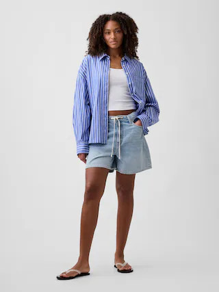 5" Mid Rise SuperSoft Drawstring Denim Shorts | Gap Factory