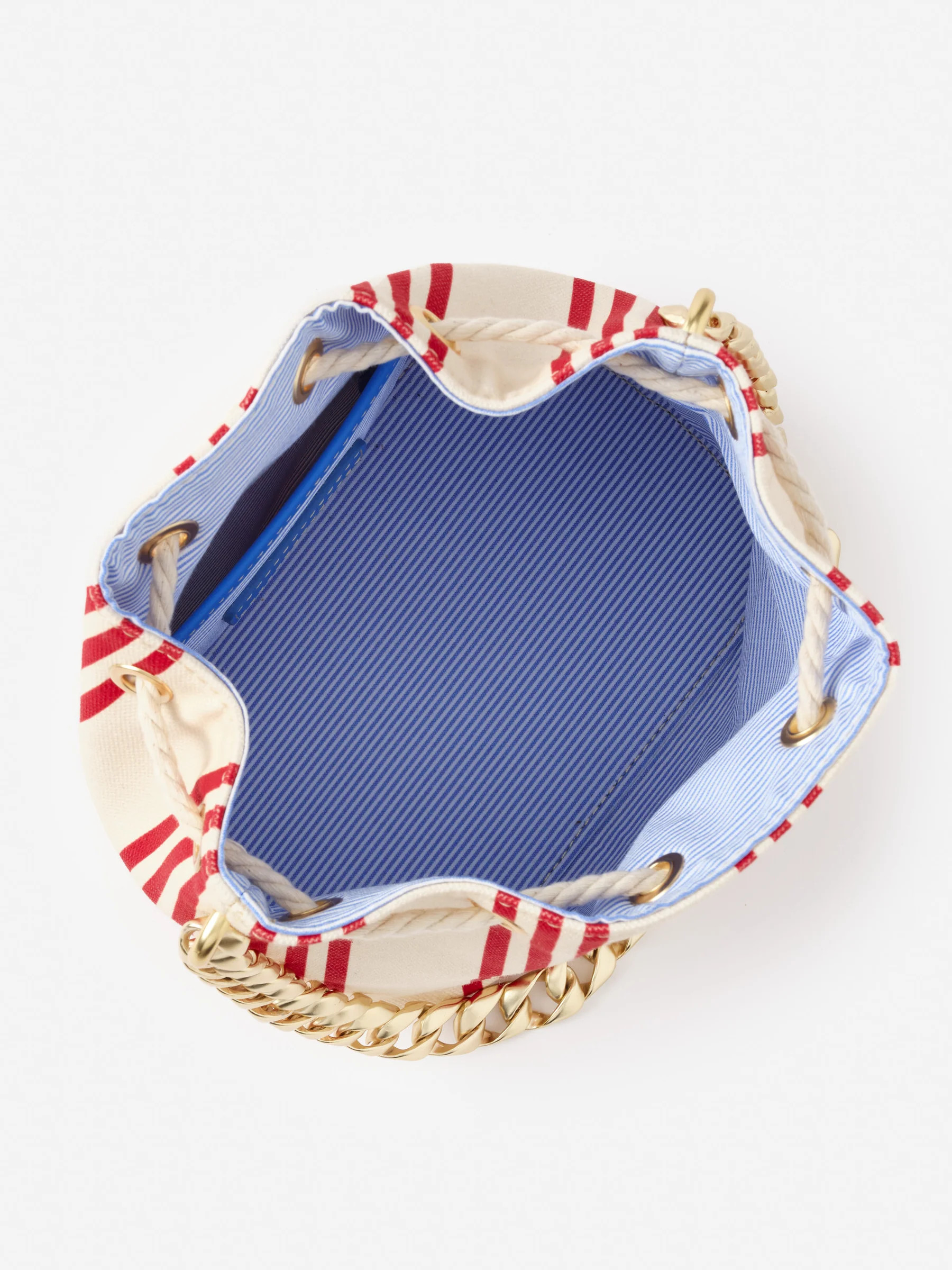 Red_Poppy Stripe Daisy Canvas Bucket Bag | Women's Handbags | J.McLaughlin | J.McLaughlin