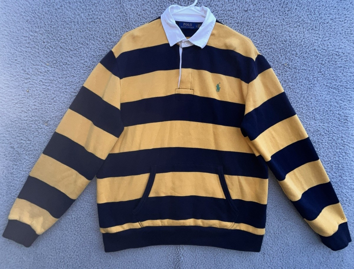 Polo Ralph Lauren Striped Fleece Rugby Sweatshirt L Classic Blue/ Gold Color Way | eBay US
