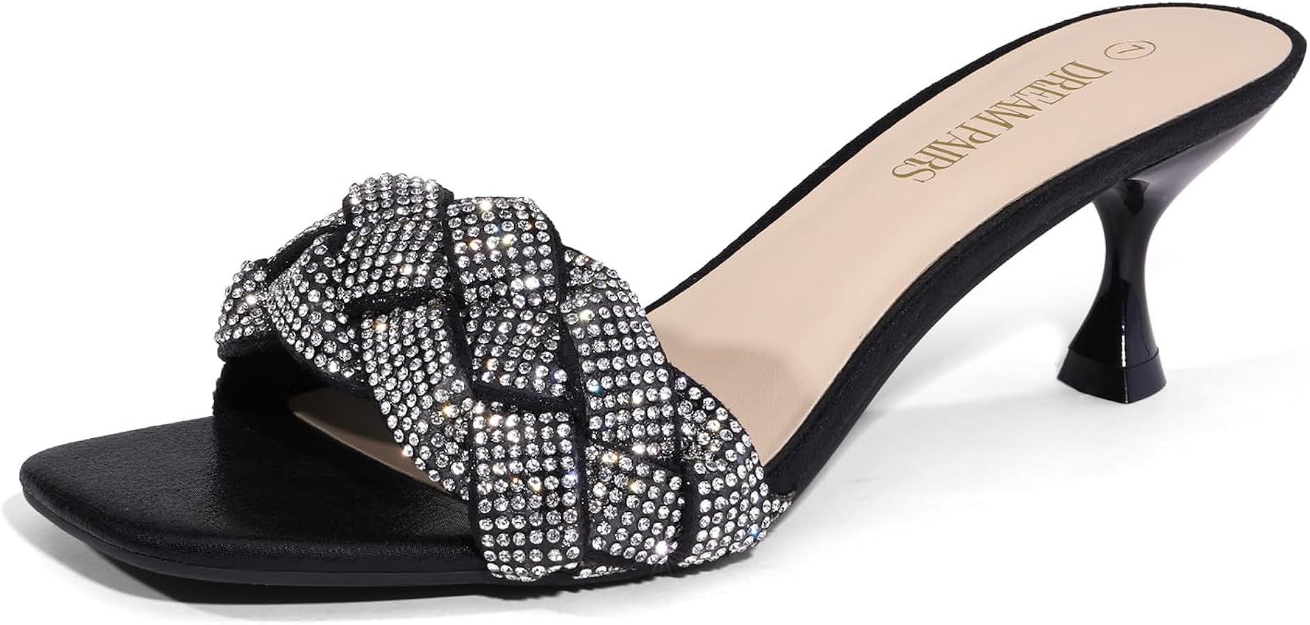 DREAM PAIRS Heels for Women Rhinestone Open Toe Low Kitten Heels Sexy Stilettos Heels Pump Sandal... | Amazon (US)