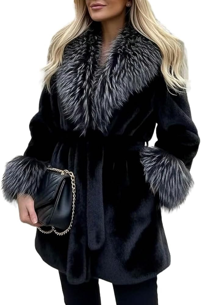 Womens Warm Faux Fur Coat Retro Loose Long Sleeve Jacket Faux Fur Coat | Amazon (US)