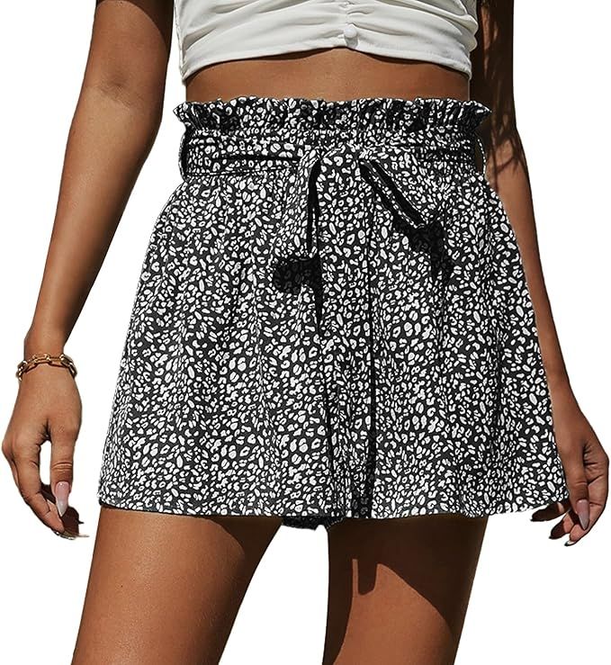 BTFBM Women Shorts Casual Comfy Elastic High Waist Summer Beach Leopard Print Pocketed Wide Leg S... | Amazon (US)