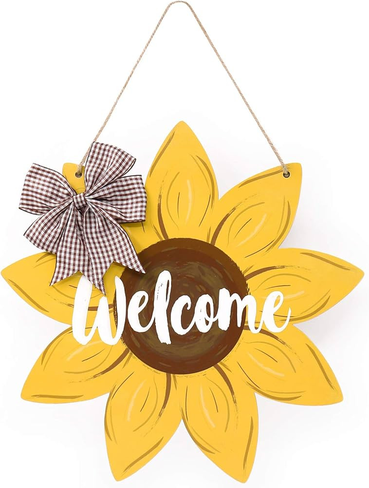 Sunflower Welcome Wood Door Hanger 12 Inch Large Wooden Flower Sign Inspirational Wall Porch Art ... | Amazon (US)