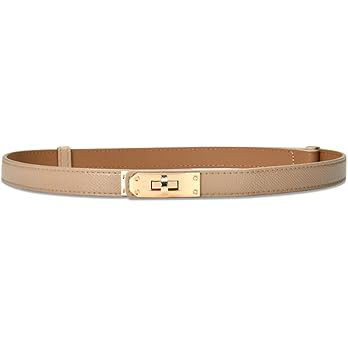 LumiSyne Women Skinny Leather Belt Solid Color Alloy Turn Lock Adjustable Waistband Thin Waist Be... | Amazon (US)