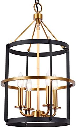 Modern Chandelier,4-Light Lantern Pendant Light,Matte Black and Brass Finish, Light Fixtures Ceil... | Amazon (US)
