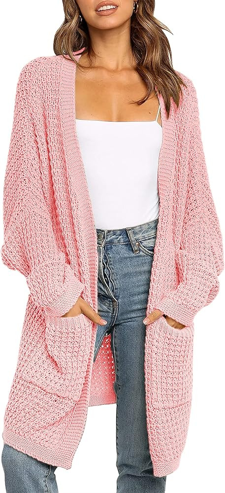 MEROKEETY Women's Oversized Long Batwing Sleeve Cardigan Waffle Knit Sweater Coat | Amazon (US)