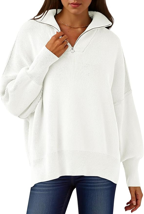 ANRABESS Women's Oversized Fashion Long Sleeve Quarter Zip Baggy Loose Slouchy Sweater Pullover T... | Amazon (US)