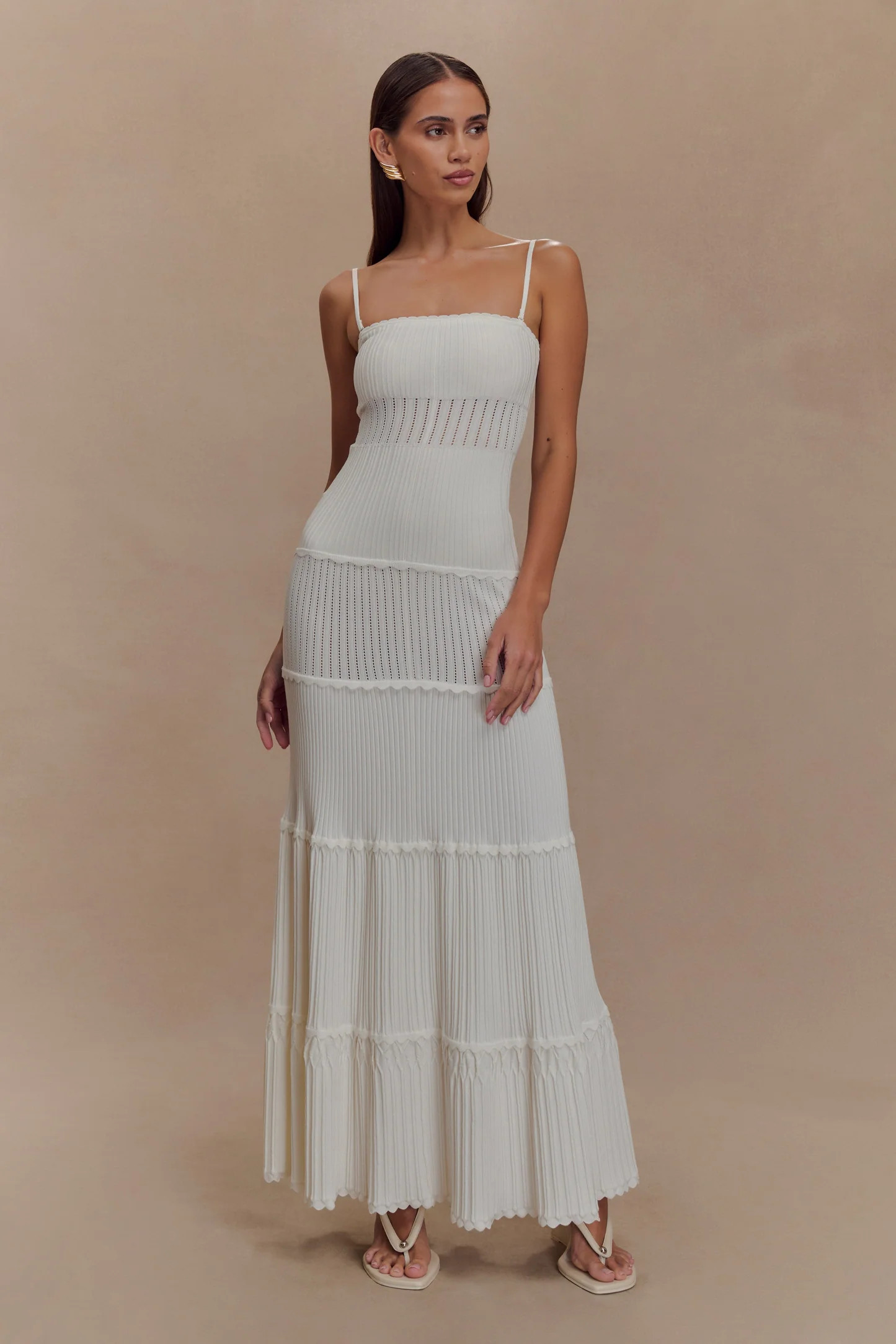 Finley Pointelle Knit Maxi Dress - Ivory | Meshki UK