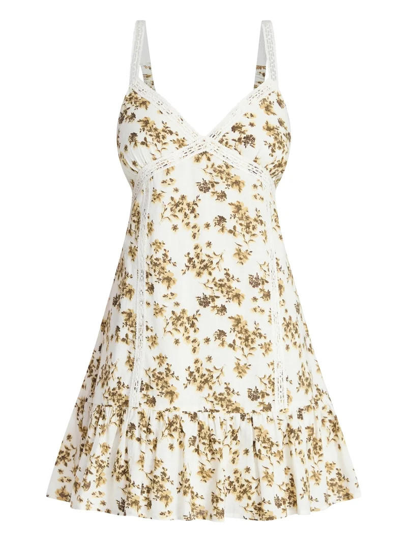 No Boundaries Lace Trim Cotton Mini Dress, Women's XXS-XXL | Walmart (US)