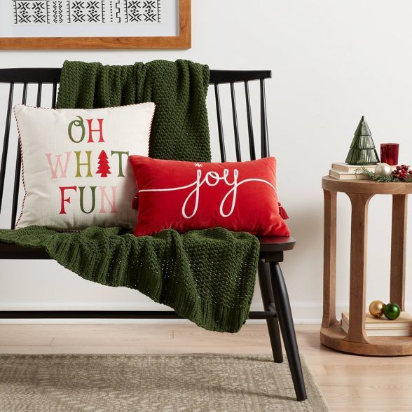 Oh What Fun' Embroidered Square Christmas Throw Pillow Ivory - Threshold™ | Target
